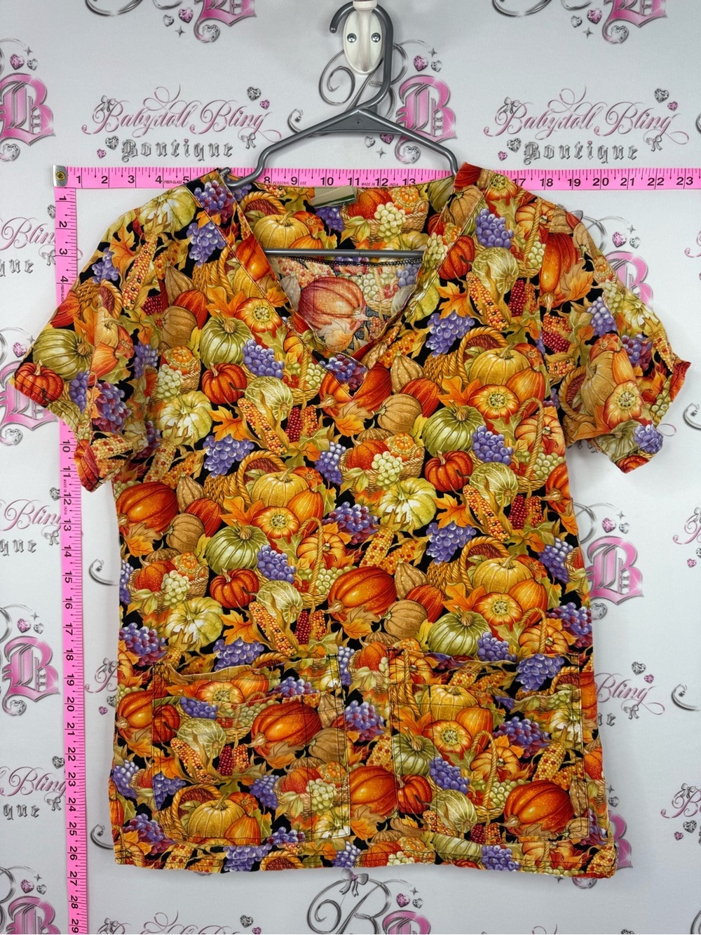 Cottonality scrub top Autumn Harvest Print Medical Scrub Vibrant Fall Colors